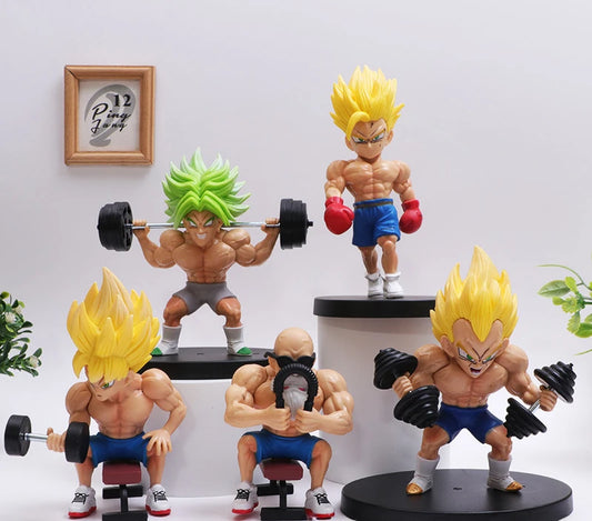 5Pcs/set Dragon Ball Super Saiyan Broly Green Hair Master Roshi Son Goku Bodybuilding muscle PVC Action Figure Mode