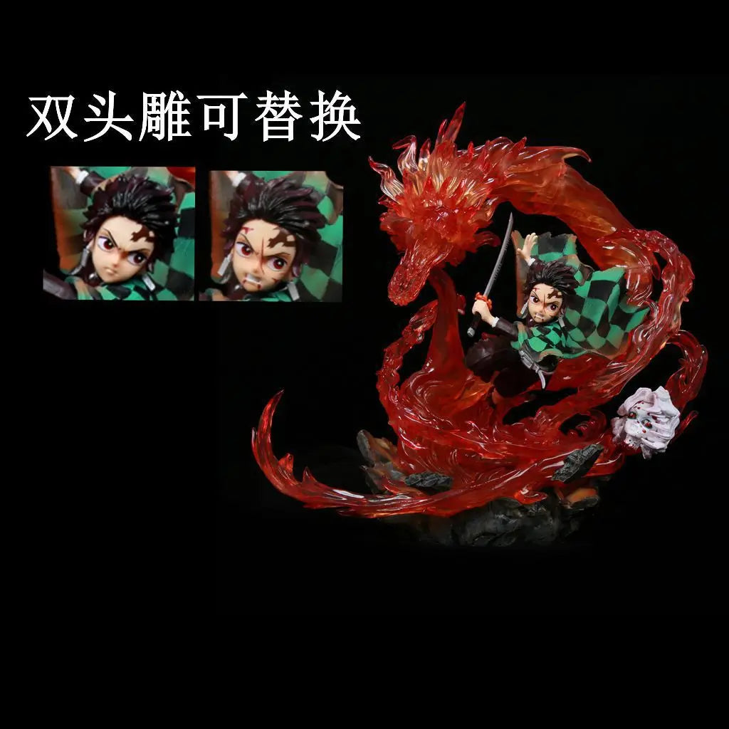 30cm Demon Slayer Gk Statue Tanjirou Kamado Pvc Action Figure Fire Dragon Withled Light Anime Kimetsu No Yaiba Toys Figuras Boy