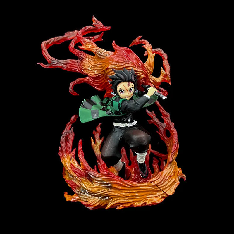 30cm Demon Slayer Gk Statue Tanjirou Kamado Pvc Action Figure Fire Dragon Withled Light Anime Kimetsu No Yaiba Toys Figuras Boy